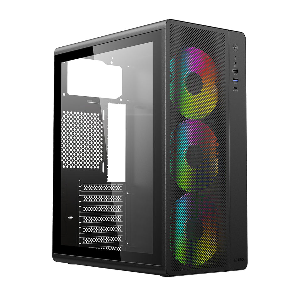 Gabinete Acteck Essen Pro X GM767 Media Torre, ATX, Ventana lateral Cristal Templado, Sin fuente, Negro