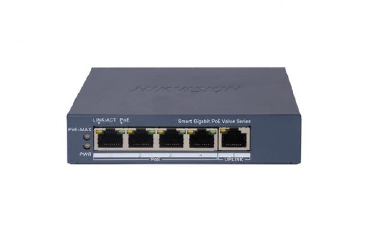 Switch Hikvision Gigabit PoE, 4 Puertos, 1000 Mbps, Administrable, 45 Watts