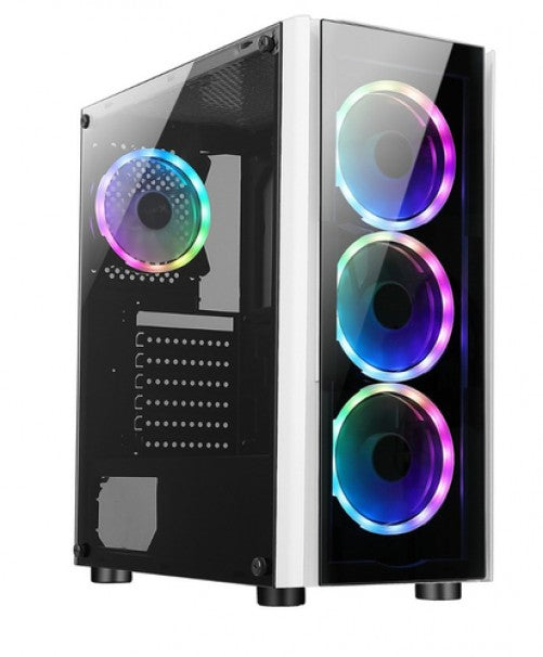 Gabinete Xzeal XZ110-1, torre ATX, ventana cristal templado, 3 Ventiladores 120mm RGB, blanco