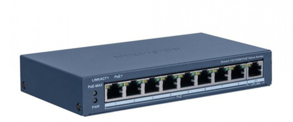 Switch Hikvision 8 puertos PoE+, Monitoreable, 8x 100 Mbps PoE+, 1x 1000 Mbps Uplink, 60W