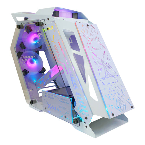 Gabinete XZEAL IR02, RGB, Ventiladores frontales 6x120 mm, BLANCO