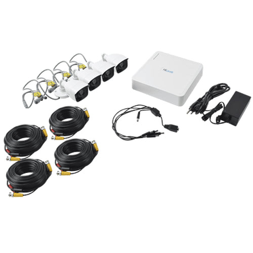 Kit de Vigilancia Hilook CCTV, DVR 4 Canales, 4 Camaras Bala, 1MP, IP66, Con accesorios