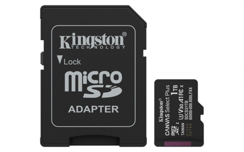 Memoria Micro SD Kingston 1TB, Technology Canvas Select Plus Gen3, Velocidad 150 MB/s, Clase 10