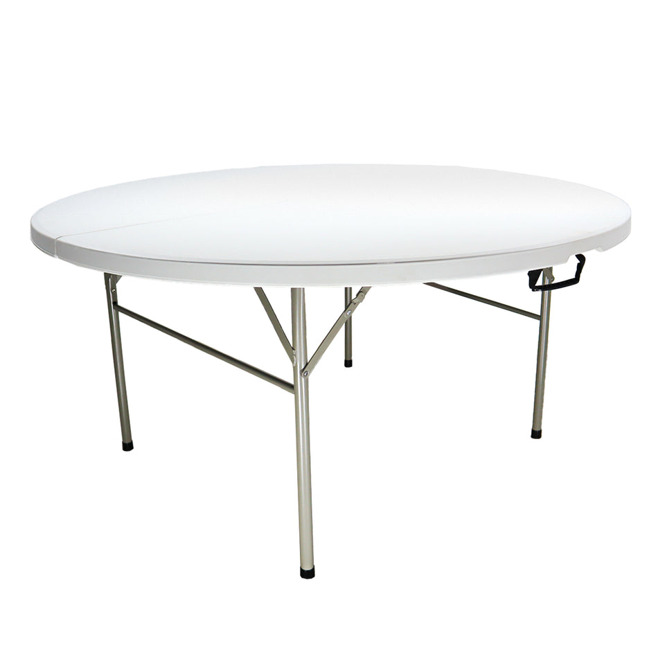 Mesa redonda MODAMOB plegable tipo portafolio diametro 1.52mts, altura 0.74Mts, blanca, empaques uso rudo
