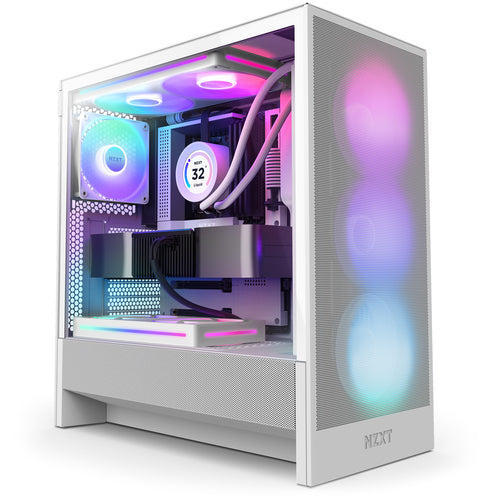 Gabinete NZXT H5 Flow RGB Midi Tower, Cristal Templado, Vent. 3x 120 mm, USB 3.0, Blanco