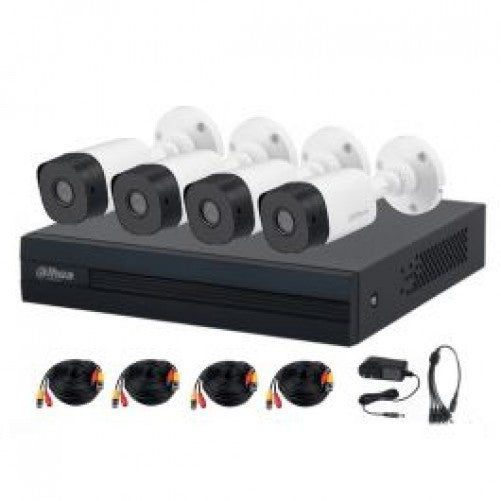 Kit de Vigilancia Dahua CCTV, DVR 4 Canales, 4 Camaras con Microfono, 2MP, IP67, Con Accesorios