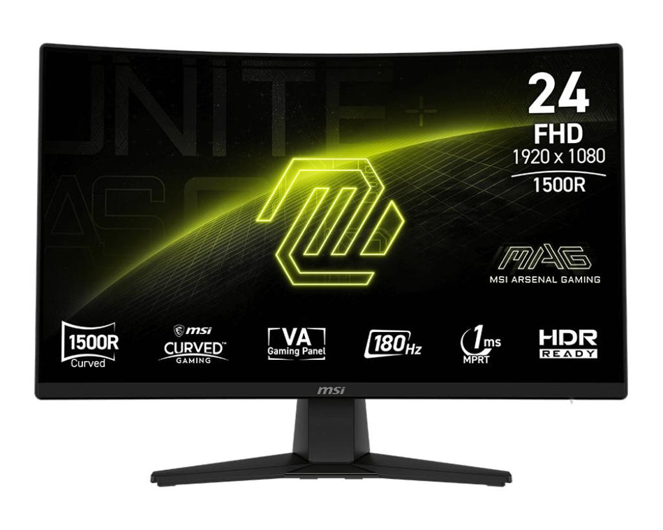 Monitor Gaming Curvo MSI MAG 242C, 180HZ, 1ms, HDR, 1920x1080 FHD, 1500R, Rapid VA, HDMI/DP