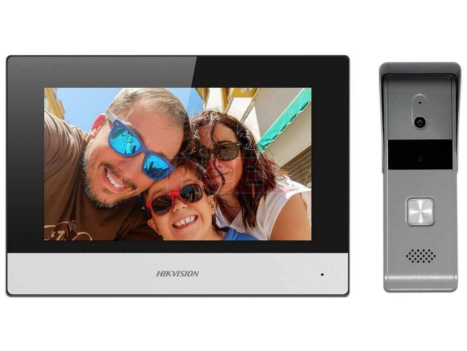 Kit Videoportero Hikvision hibrido, Touch, Wi-Fi, Altavoz, Apertura de Puerta, IP65