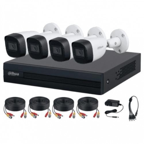Kit de Vigilancia Dahua CCTV, DVR 8 Canales, 4 Camaras Bala, 2MP, IP67, Con accesorios