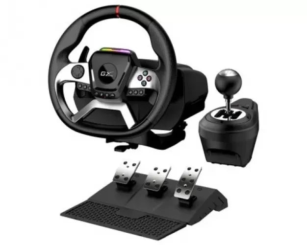 Volante Con Pedales Y palanca De 6 Velocidades Genius GX GAMING SPEED MASTER X5 FF, USB-C, PC/PS4/Xbox One, Negro