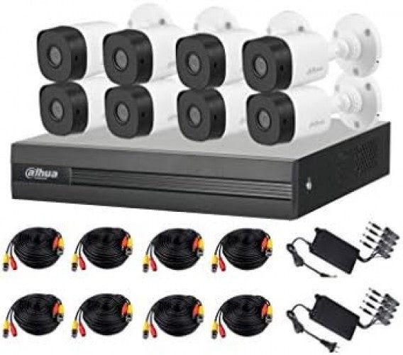 Kit de Vigilancia Dahua CCTV, DVR 8 Canales, 8 Camaras bala metalicas, 2MP, IP67, Con accesorios