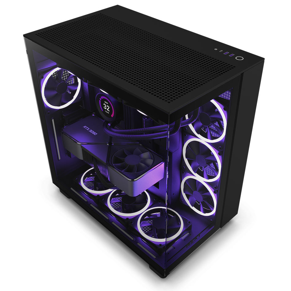 Gabinete NZXT H9 Flow, Mid-Tower, Soporta ATX/Micro-ATX/Mini-ITX, USB 3.0, Incluye 4 ventiladores, Negro