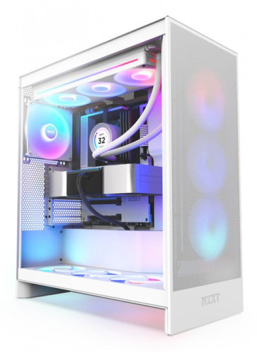 Gabinete NZXT H7 Flow Midi Tower con ventana, 3x Ventiladores 120mm RGB, S/fuente, Blanco