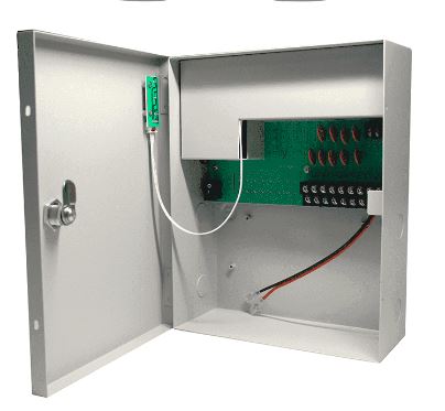 Fuente de Poder Saxxon de 12 vcd, 10 Amperes, 9 camaras, 1.1A por Canal, Compatible con Bateria de Respaldo