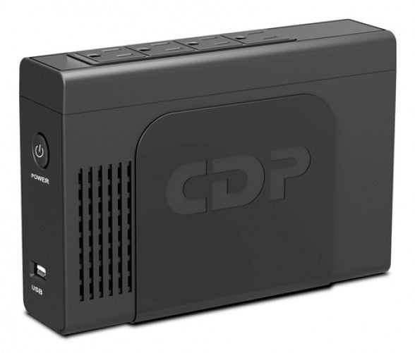 No Break CDP, Compacto 500VA, 250W, 4 contactos, 1xUSB, Respaldo 5min, Bateria litio, Negro