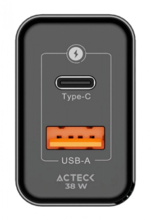 Cargador Acteck Energon CP440 Carga rapida, 1x USB-A, 1x USB-C, 40w, Negro