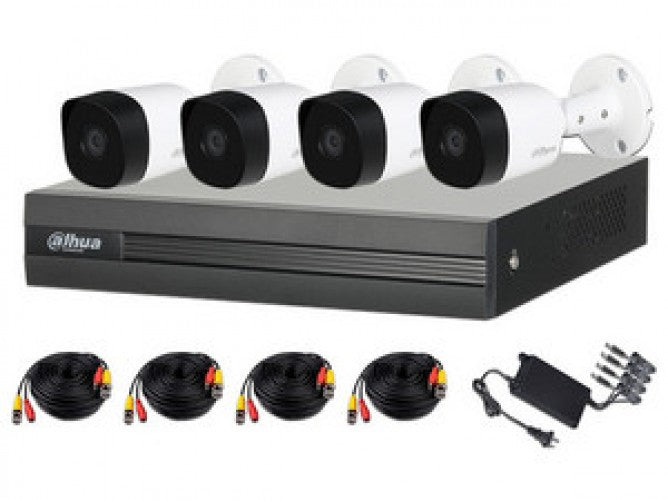 Kit de Vigilancia Dahua CCTV, DVR 4 Canales, 4 Camaras bala, 5MP, IP67, Con accesorios