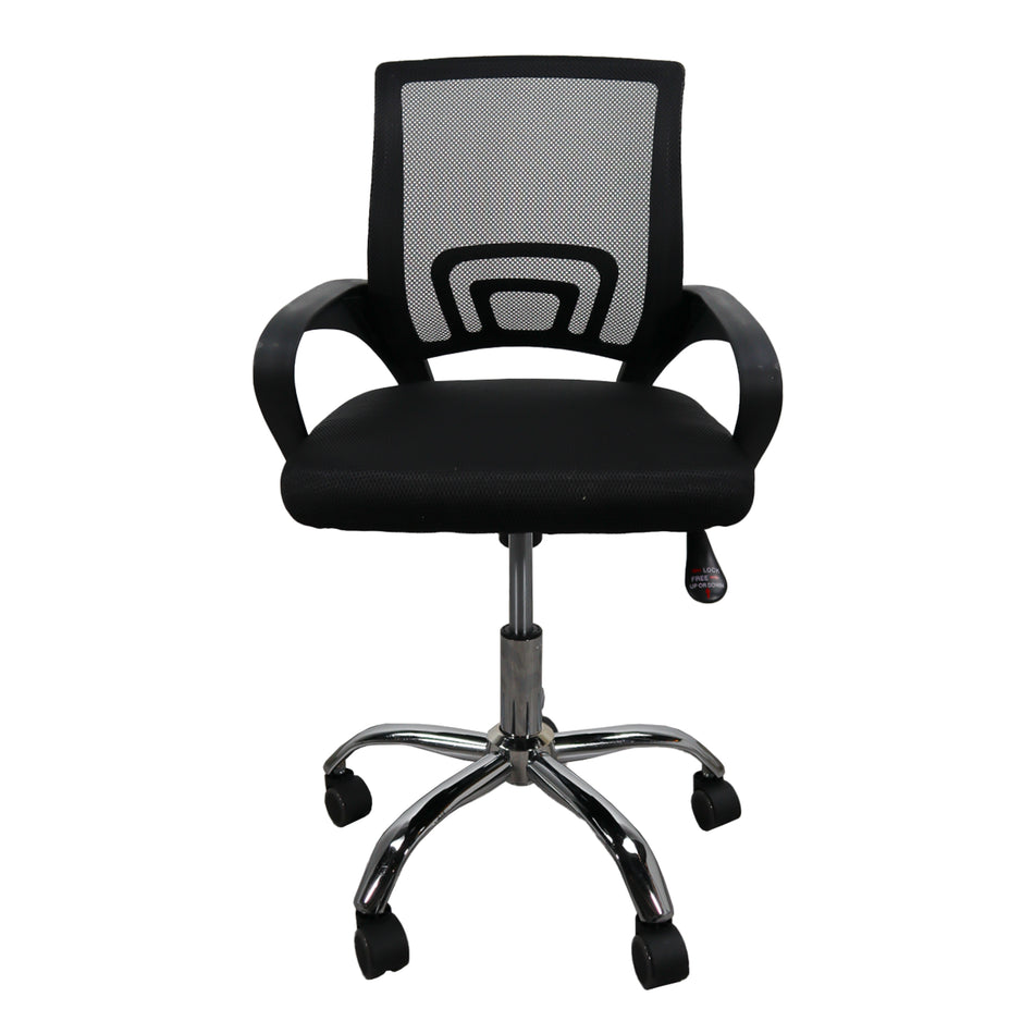 Silla MODAMOB modelo EVEREST, color negro, respaldo de malla, reposa brazos, piston de altura, base metalica