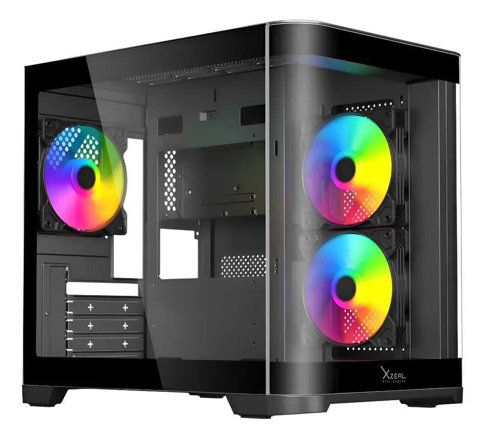 Gabinete Gamer XZEAL XZC1, M-ITX, 3 Ventiladores, Panel Curvo, color negro