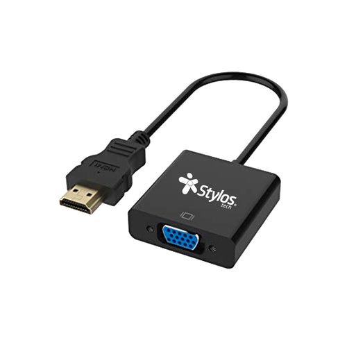 Adaptador de video Stylos HDMI a VGA con Audio 3.5mm, 4K, Negro