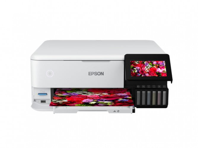 Impresora Epson Ecotank L8160 A4, 5760x1440, pantalla 4.3 pulgadas tactil a color, USB, Ethernet 10/100, Wi-Fi, SD, color blanca