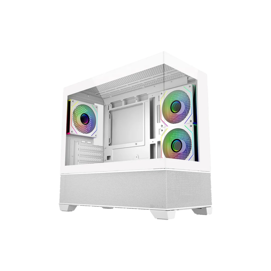 Gabinete COOLER MASTER Elite 490, Micro ATX/ ITX, Cristal Templado, 1x USB-C, 2x USB 3.0, 3 ventiladores, Blanco