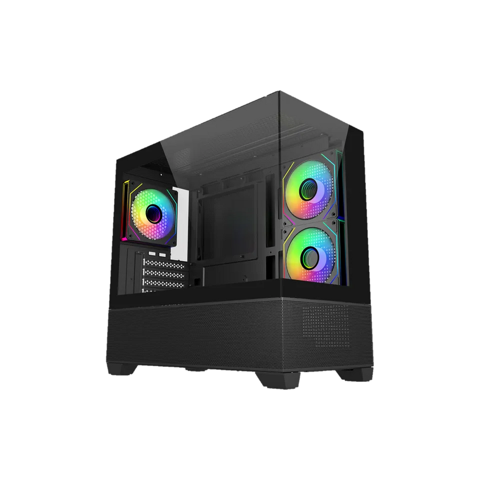 Gabinete COOLER MASTER Elite 490, Micro ATX/ITX, Cristal Templado, 1x USB-C, 2x USB 3.0, 3 ventiladores, Negro