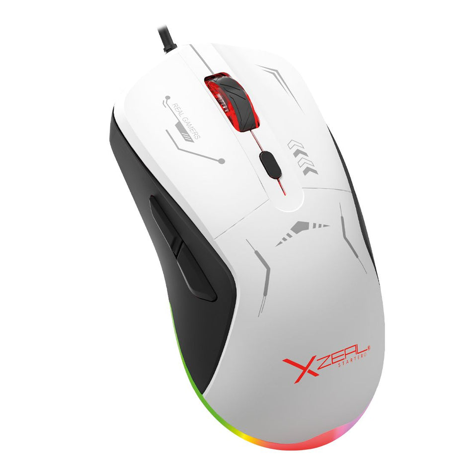 Mouse Gamer Xzeal XST-401 RGB 7200 DPI 6 Botones, color Blanco