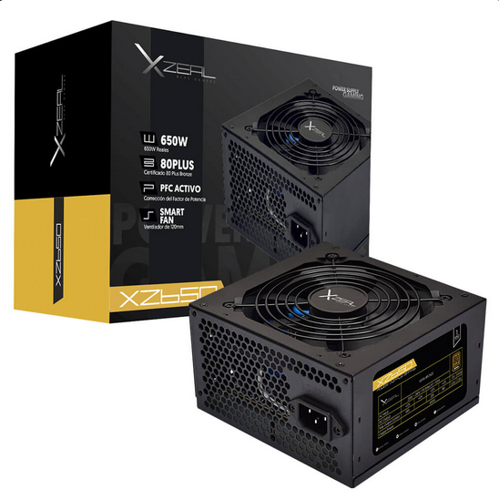 Fuente de Poder Xzeal XZ650, 650w, Certificado 80 Plus Bronce, PFC Activo, Smart Fan 120mm, Atx 20+4 Pin