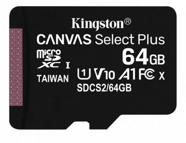 Micro SD Kingston Canvas Select Plus, 64Gb, Class 10, UHS-I, 100 MB/s, Adaptador Sd