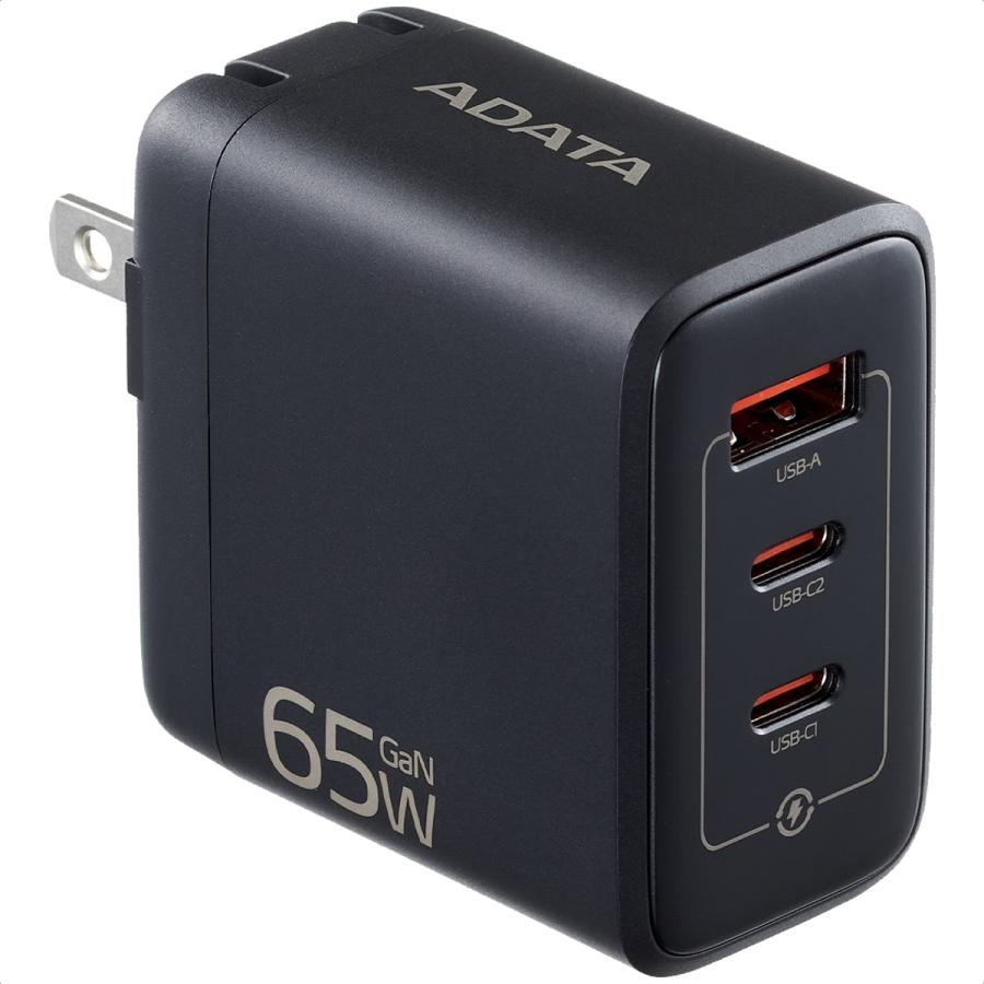 Cargador de Pared Adata, 65W, 2xUSB-C, 1xUSB-A QC 3.0, Incluye Cable USB-C, 2m, Negro