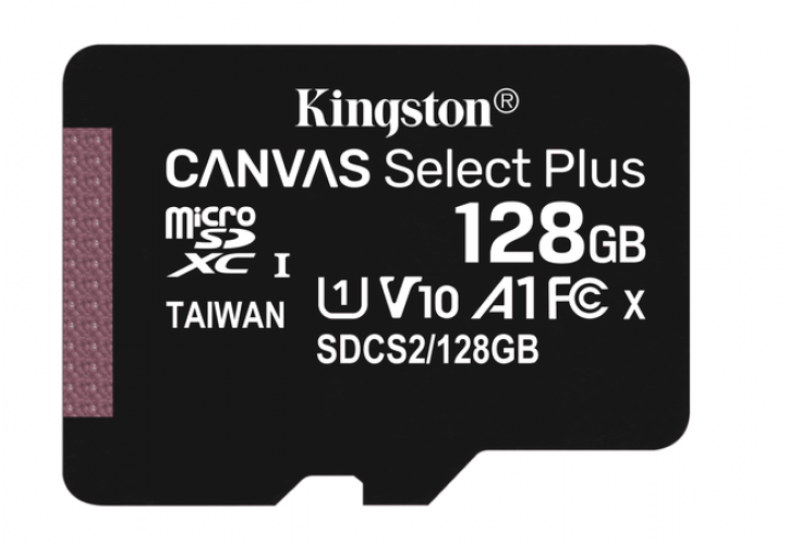 Micro SD Kingston Canvas Select Plus 128GB, Class 10, Escritura 100 Mb/s, Adaptador SD
