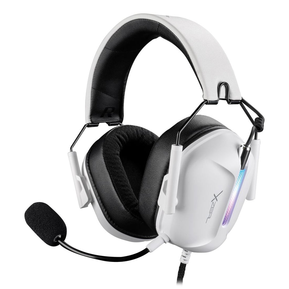 Diadema Xzeal XZHSALRGB1W, RGB, Conector 3.5mm, Microfono desmontable, Blanco