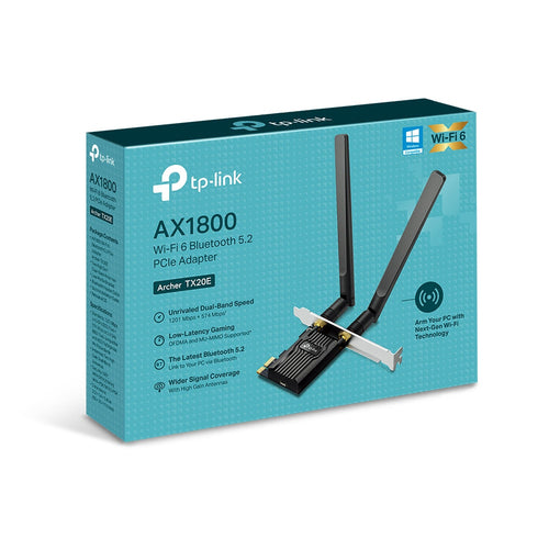Tarjeta de red inalambrica TP-Link Archer TX20E PCI Express, Wi-Fi 6, 1800 Mbit/s, 2 Antenas, Negro