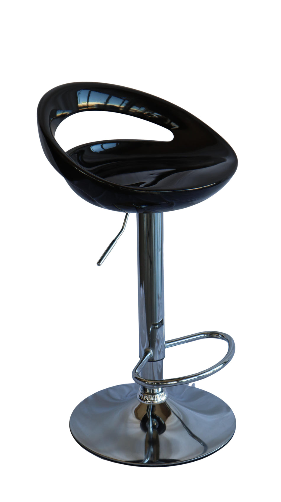 Banco para barra MODAMOB, modelo Obsidian, base cromada, piston nivelacion altura, color negro