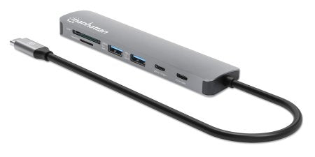 Docking Station Manhattan, 7 Puertos, Interfaz USB-C, HDMI, 2x USB-A, USB-C, Micro SD, SD, PD USB-C (100W), Gris