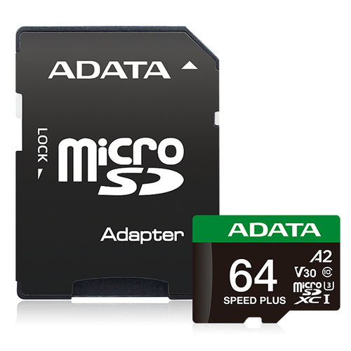 Memoria Micro SD ADATA Speed Plus, 64 GB, Velocidad 160 MB/s, Class 10