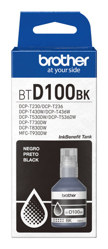 Botella de Tinta Brother Negro BTD100BK, 108 ml, InkBenefit Tank, Original
