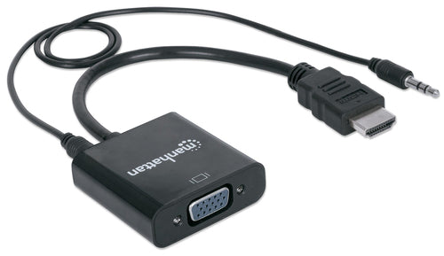 Adaptador Manhattan HDMI Macho a VGA Hembra, Audio 3.5, 1080p, Negro