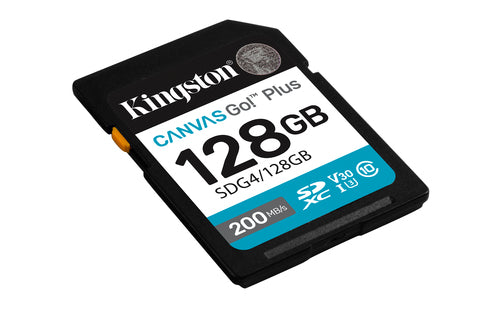 Memoria SDXC Kingston Canvas Go Plus, 128GB, 4k, Velocidad 200 MB/s, Clase 10