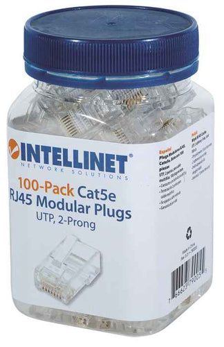 Bote de conectores RJ45 Intellinet, Cat5e, 2 puntas, para cable multifilar, 100 Piezas