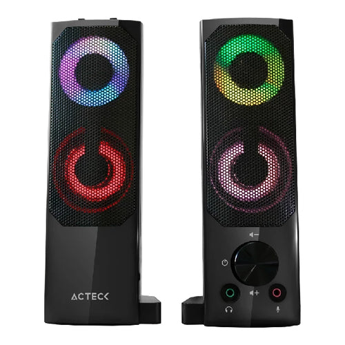 Bocinas Acteck Elant Brick AS450, Alambricas, 3.5mm, USB, LED, Negro