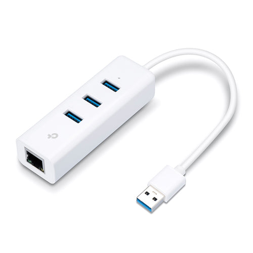 Hub TP-Link UE330, 3 Puertos USB 3.2, 1 puerto RJ45, 1000 Mbit/s, Blanco
