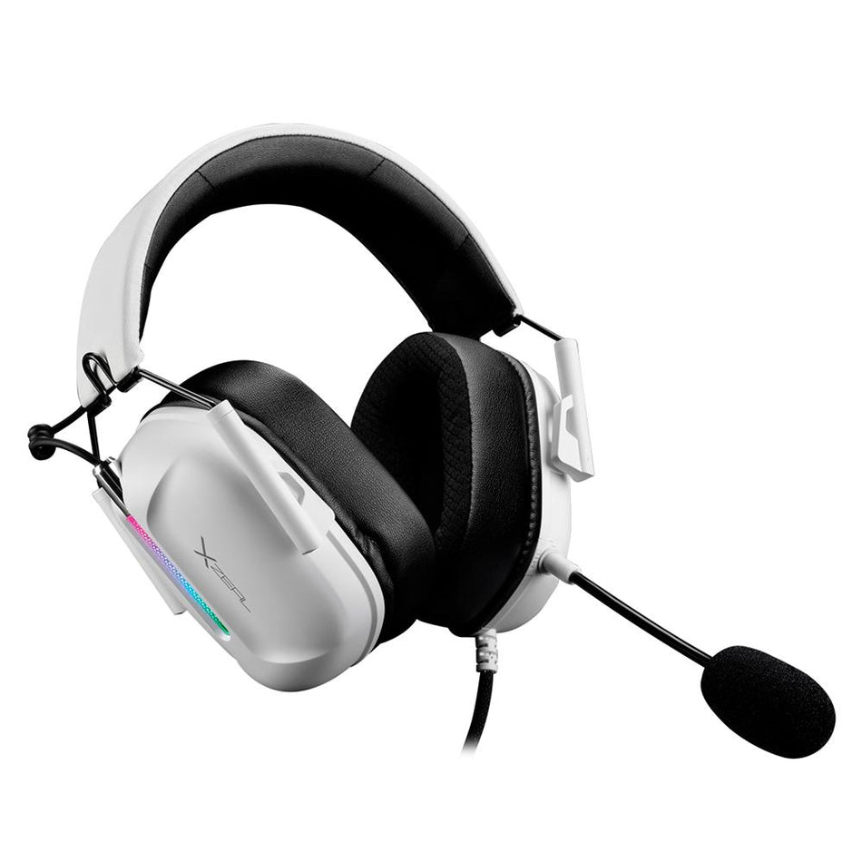 Diadema Xzeal XZHSALRGB1W, RGB, Conector 3.5mm, Microfono desmontable, Blanco