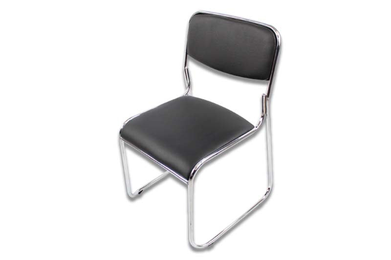 Silla de visita MODAMOB, modelo CORVUS, asiento y respaldo de piel color negro, base de tubo de cromo, 1pz