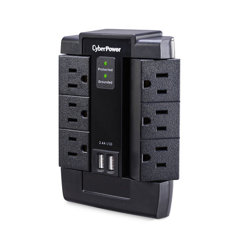 Milticontactos Cyberpower con supresor de Picos 2xUSB, 1200 Joules, 6 Contactos