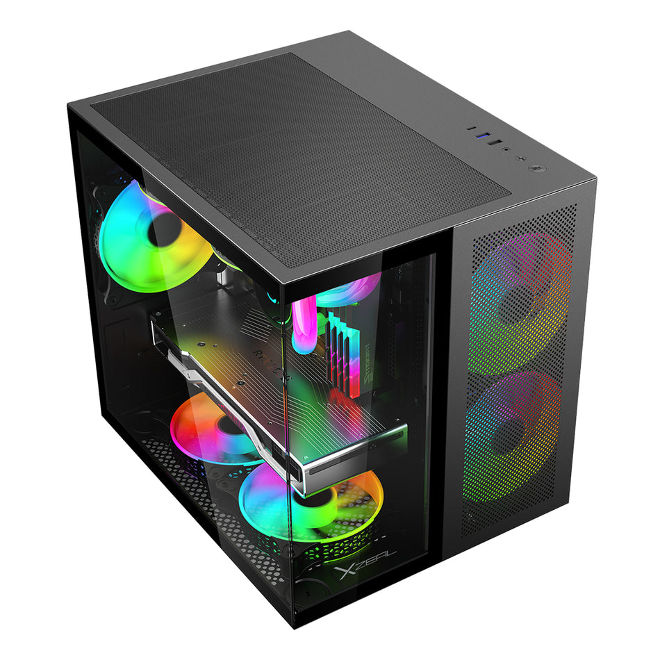 Gabinete Gamer XZEAL Cubo, ventana cristal, 2x vent frontales, 1x vent trasero 120mm, Negro
