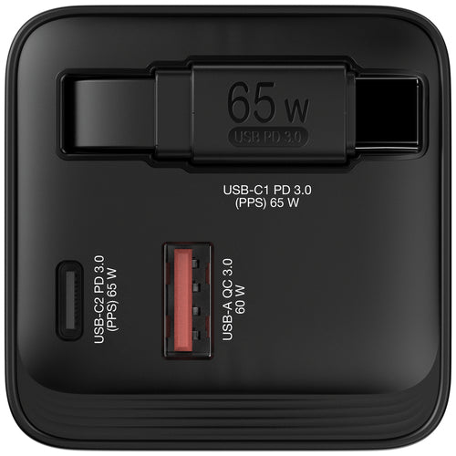 Cargador Verbatim, 65W, 2x USB-C, 1x USB-A, Carga rapida, 100v-240v, Negro