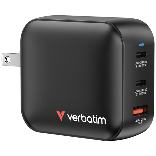 Cargador Verbatim, 2x USB-C 70W, 1x USB-A 30W, Carga rapida, Negro