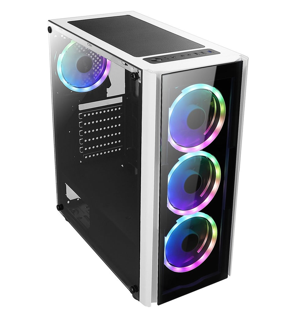 Gabinete Xzeal XZ110-1, torre ATX, ventana cristal templado, 3 Ventiladores 120mm RGB, blanco
